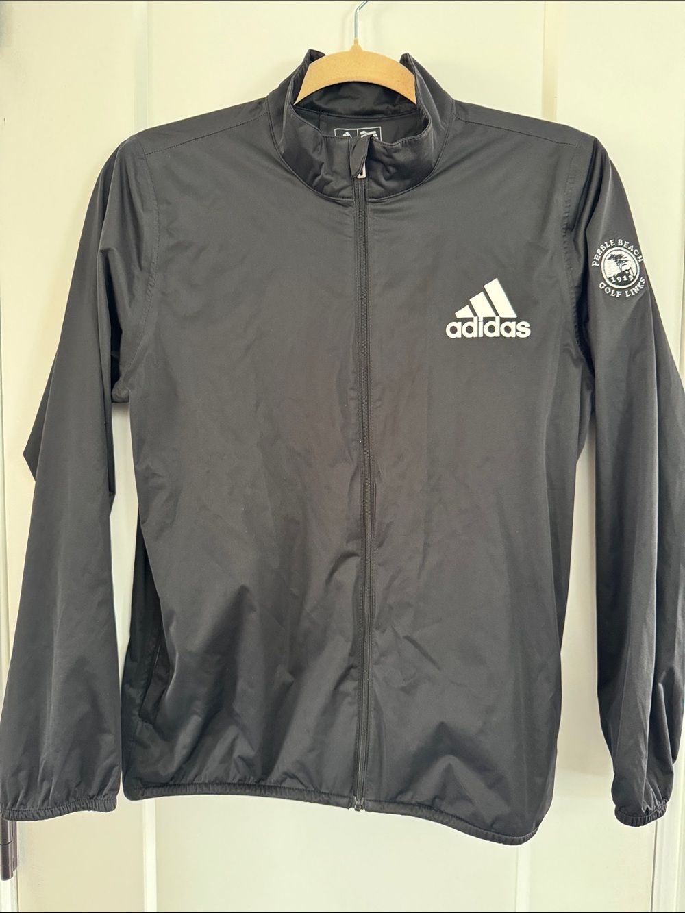 adidas Youth Black Full-Zip Windbreaker Jacket with Pebble Beach Logo